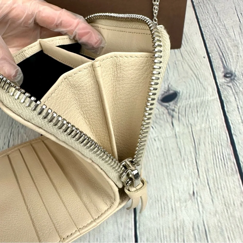 Balenciaga Beige Leather bifold compact zippy wallet with necklace GREAT! - Picture 12 of 16